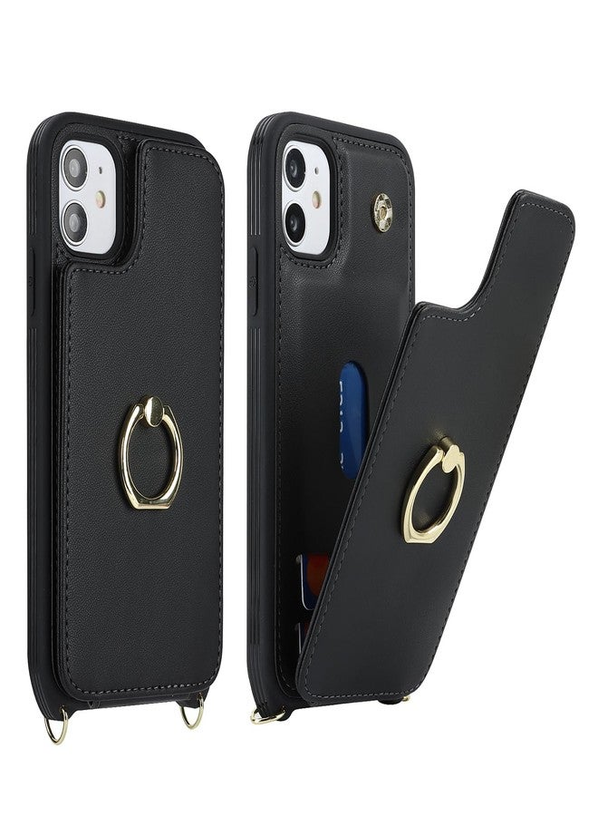 جراب هاتف Lipvina لهاتف iPhone 11 مع حامل بطاقات وحزام للنساء، حبل للكتف، مسند حلقي، حجب RFID، جراب محفظة للهاتف 6.1 بوصة (أسود) - Image 2