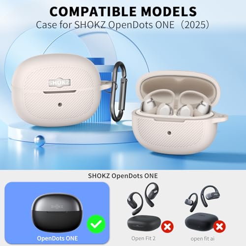 TUDIOW for SHOKZ OpenDots ONE Case Soft Silicone Shockproof Protective Case Cover Compatible with SHOKZ OpenDots Ones Earbuds Accessories with Cleaning Kit Keychain Gray - Image 3