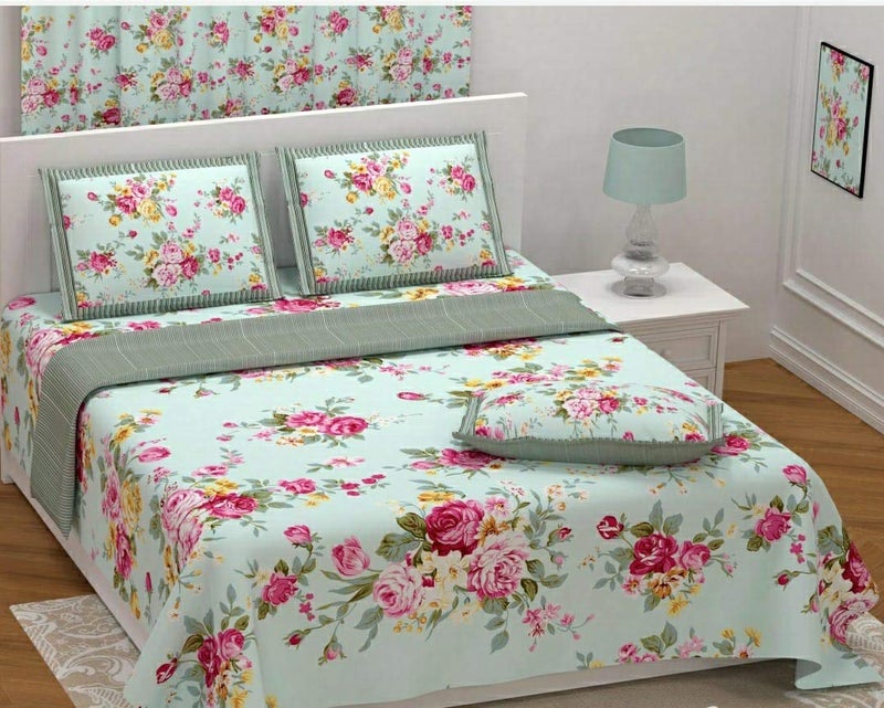 PURE COMFORT 100% Cotton Supreme Quality Super King Size Double Bedsheet with 2 Pillow Covers - Image 1