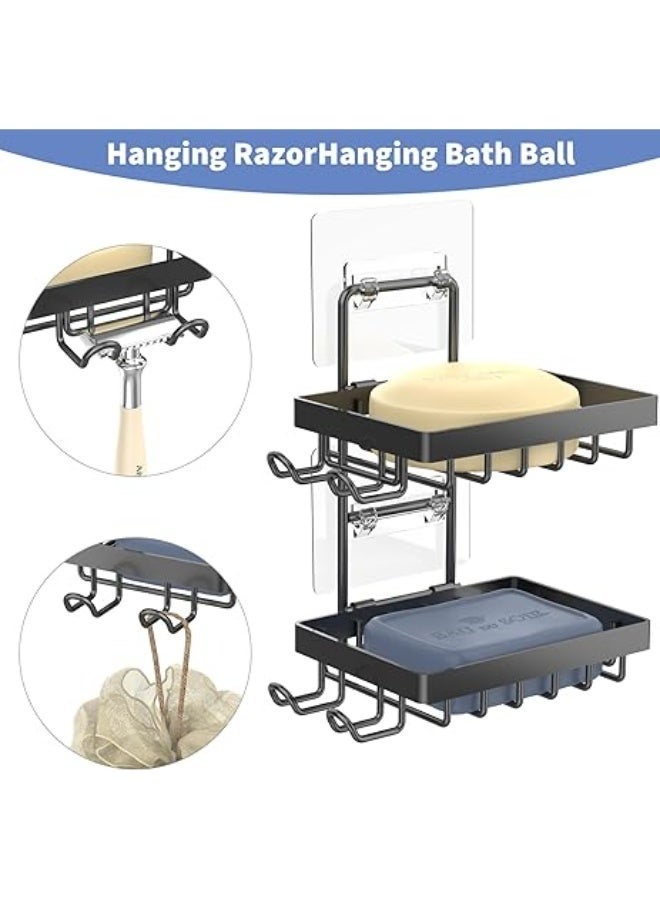 Arabest Double Soap Bar Holder for Shower, No Drilling, 304 Stainless Steel, Wall Mounted Soap Holder with 4 Hooks and Razor Holder, Shower Rack Soap Tray Bar Soap for Bathroom Accessories Organizer - Image 4