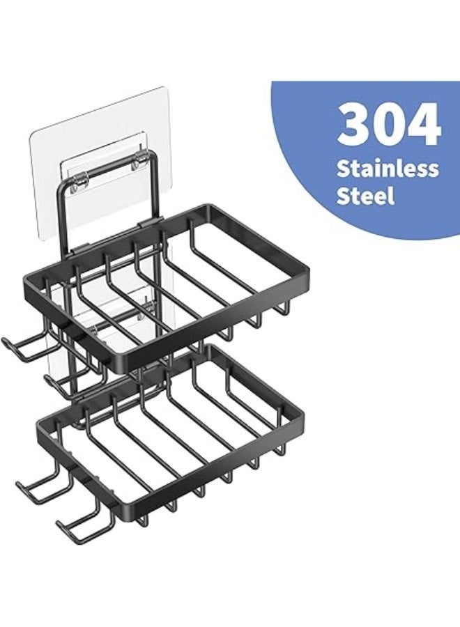 Arabest Double Soap Bar Holder for Shower, No Drilling, 304 Stainless Steel, Wall Mounted Soap Holder with 4 Hooks and Razor Holder, Shower Rack Soap Tray Bar Soap for Bathroom Accessories Organizer - Image 2