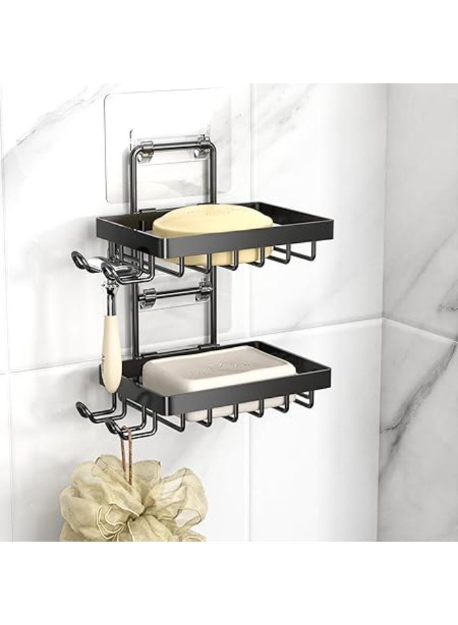 Arabest Double Soap Bar Holder for Shower, No Drilling, 304 Stainless Steel, Wall Mounted Soap Holder with 4 Hooks and Razor Holder, Shower Rack Soap Tray Bar Soap for Bathroom Accessories Organizer - Image 1