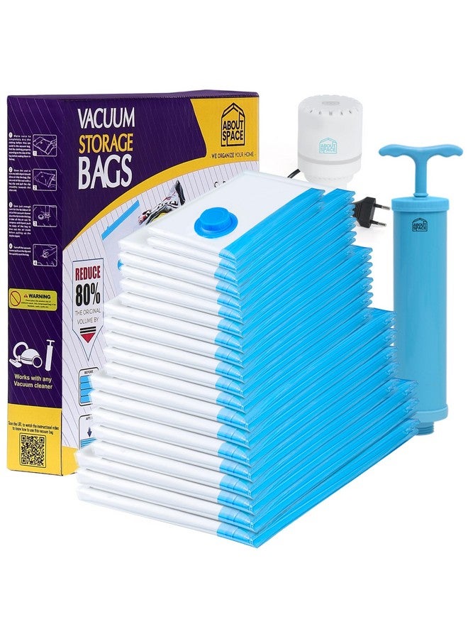 ABOUT SPACE polyamide polyethylene 20 Pack Vacuum Bags (3-X Jumbo/5 Jumbo/5 Large/5 Medium/2 Small) Airtight Reusable SPACE Saver Compression Packing, Ziplock Vaccine Sealer Bags-PP-Blue - Image 1
