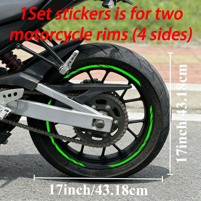 Green Geometric Line Motorcycle Stickers For 17in Wheel Waterproof Removable Sporty Decals - Image 2