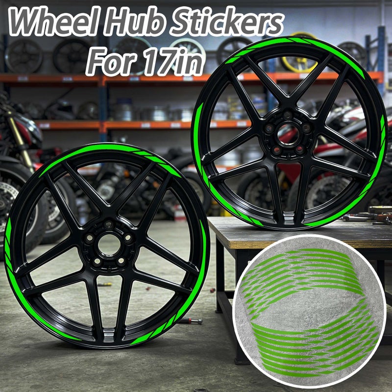 Green Geometric Line Motorcycle Stickers For 17in Wheel Waterproof Removable Sporty Decals - Image 3