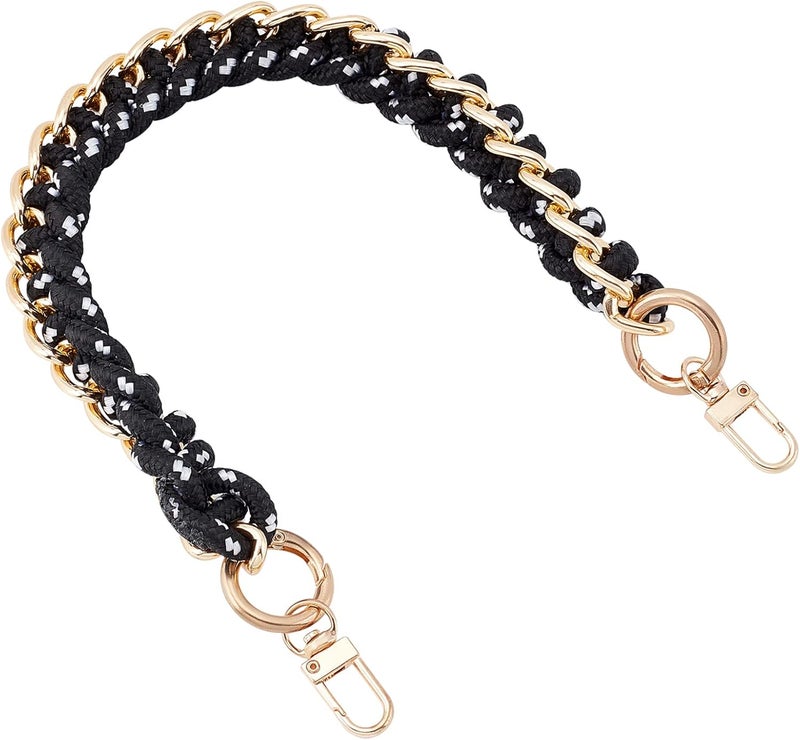 cheekyglo Braided Purse Handle Strap, 15.7 Inch Black Short Handbag Strap Top Handle Replacement Nylon Woven Satchel Handle with Gold Hardware for LV Beaubourg Hobo Neonoe Pochete Pouch Designer Bag - Image 1