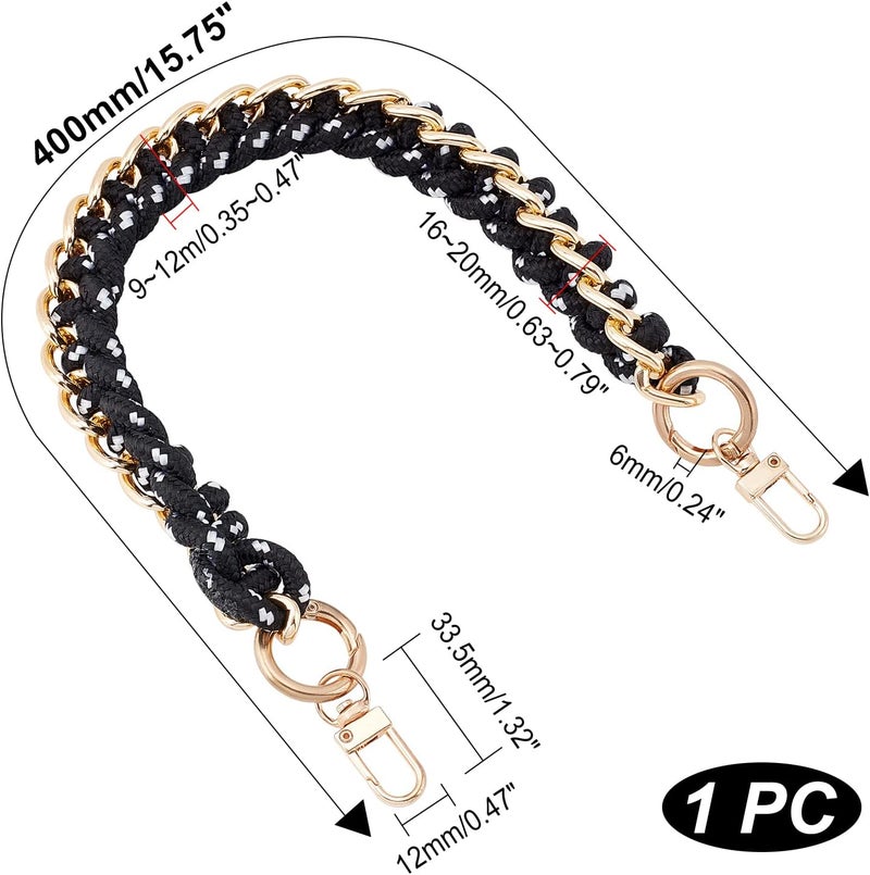 cheekyglo Braided Purse Handle Strap, 15.7 Inch Black Short Handbag Strap Top Handle Replacement Nylon Woven Satchel Handle with Gold Hardware for LV Beaubourg Hobo Neonoe Pochete Pouch Designer Bag - Image 3