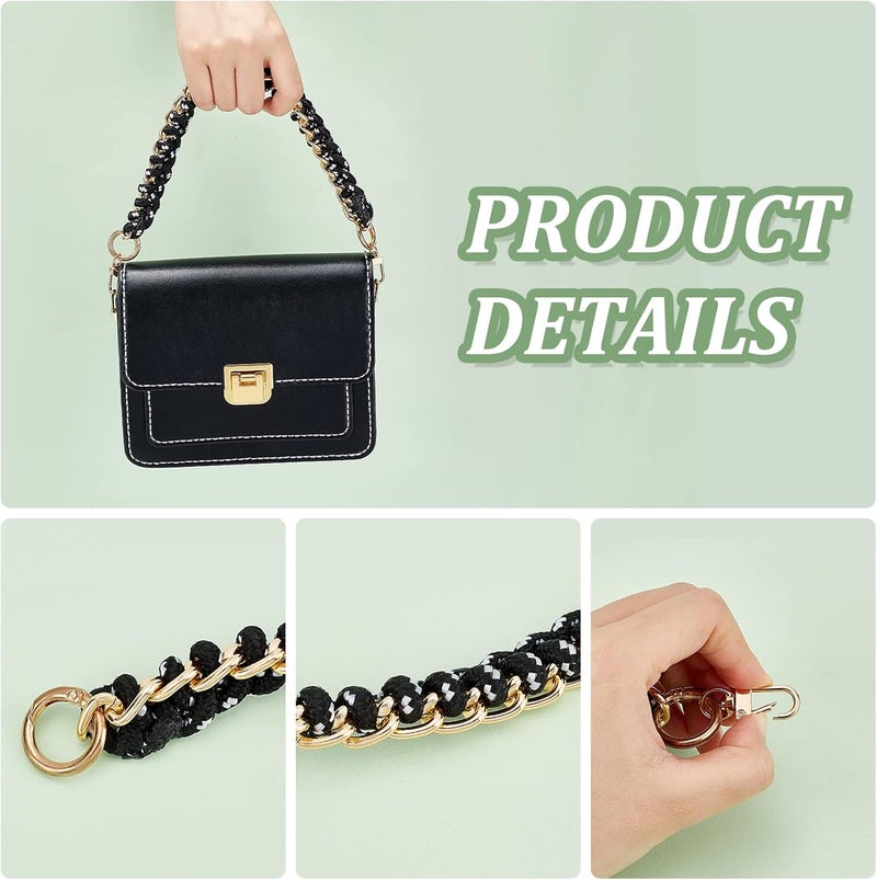 cheekyglo Braided Purse Handle Strap, 15.7 Inch Black Short Handbag Strap Top Handle Replacement Nylon Woven Satchel Handle with Gold Hardware for LV Beaubourg Hobo Neonoe Pochete Pouch Designer Bag - Image 2