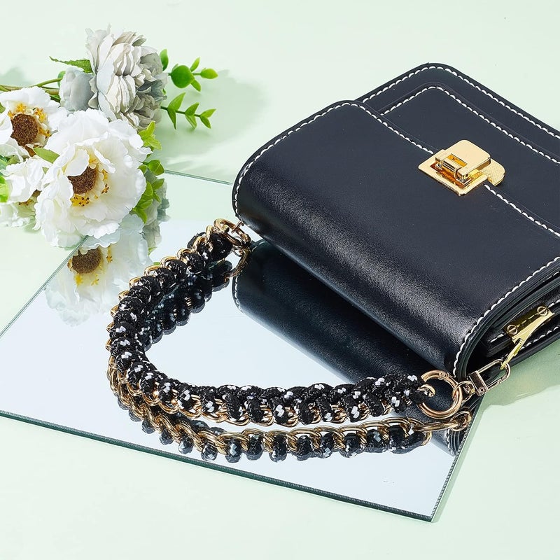 cheekyglo Braided Purse Handle Strap, 15.7 Inch Black Short Handbag Strap Top Handle Replacement Nylon Woven Satchel Handle with Gold Hardware for LV Beaubourg Hobo Neonoe Pochete Pouch Designer Bag - Image 5