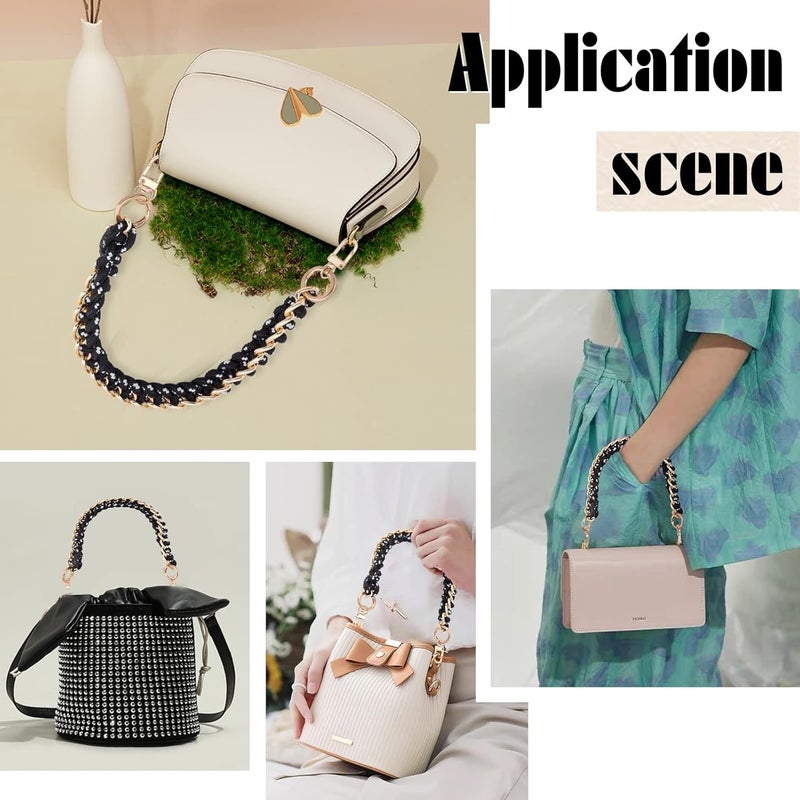 cheekyglo Braided Purse Handle Strap, 15.7 Inch Black Short Handbag Strap Top Handle Replacement Nylon Woven Satchel Handle with Gold Hardware for LV Beaubourg Hobo Neonoe Pochete Pouch Designer Bag - Image 4