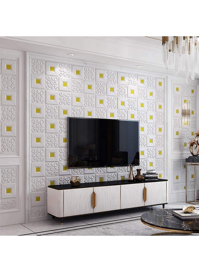 ANH MART أن إتش مارت 1 عبوة من ألواح الجدران 3D ذاتية اللصق المقاومة للماء من رغوة PE باللون الأبيض والذهبي بسماكة 4 مم ملصق ورق حائط للحمام وغرفة المعيشة وزينة المنزل، 70 × 77 سم، تقريبًا 5.8 قدم مربع. - Image 4