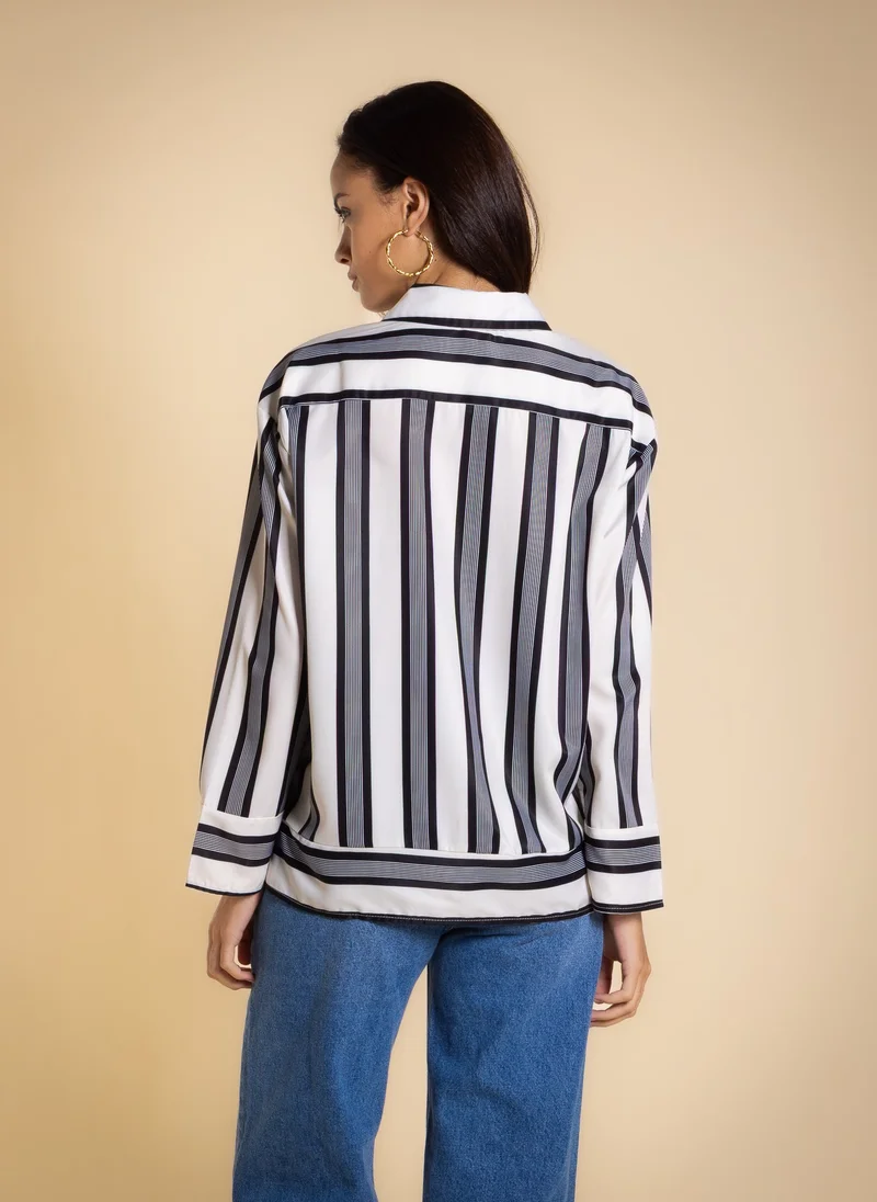 Shapes White STRIPED SATIN SHIRT for Women | Best Price UAE