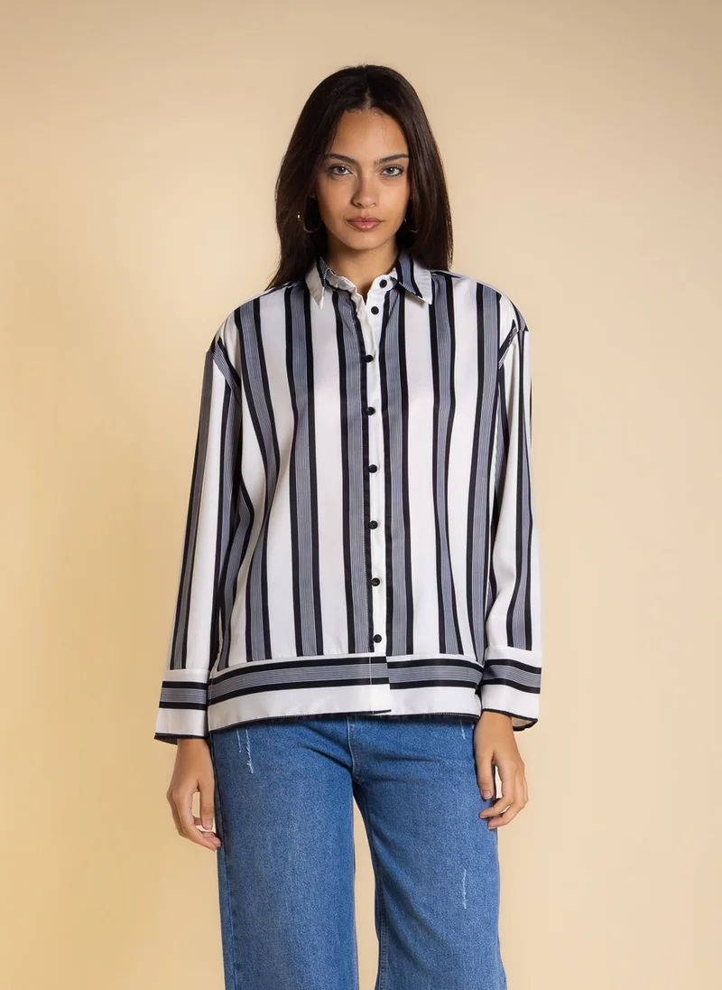 Shapes White STRIPED SATIN SHIRT for Women | Best Price UAE