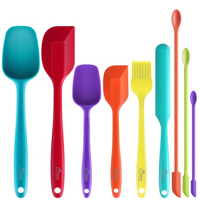 BPA FREE HEAT RESISTANT SILICONE SPATULA SET KITCHEN UTENSILS FOR BAKING COOKING MIXING NON STICK COOKWARE FOOD GRADE DISHWASHER SAFE MULTICOLOR SET OF 9