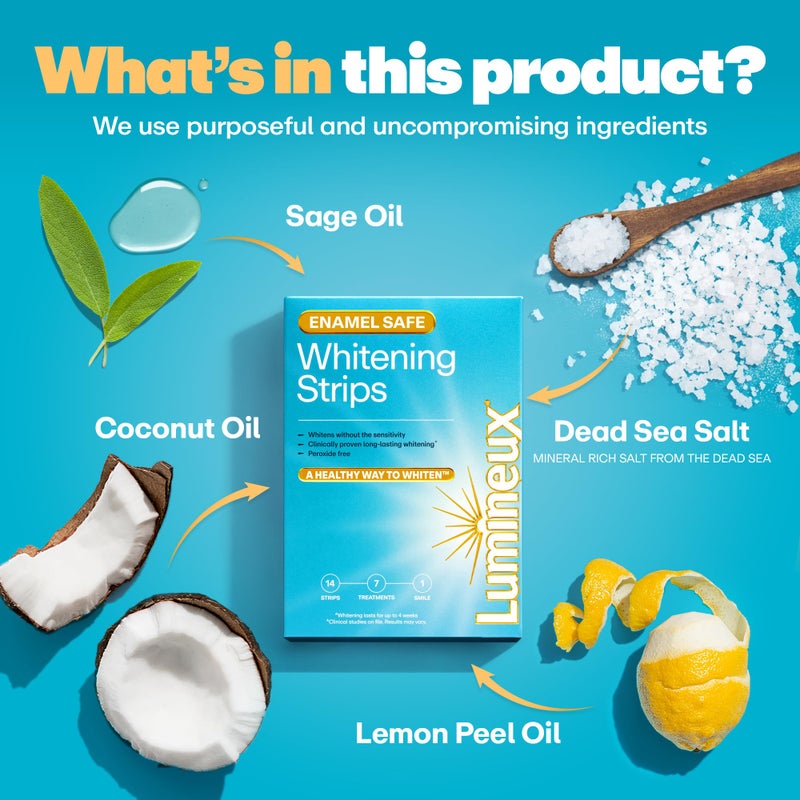 Lumineux Whitening Starter Set â€“ Peroxide Free - Enamel Safe for Whiter Teeth â€“ Includes 7 Whitening Treatments & 2 Pack Whitening Toothpaste, Fluoride Free & Dentist Formulated - Image 5