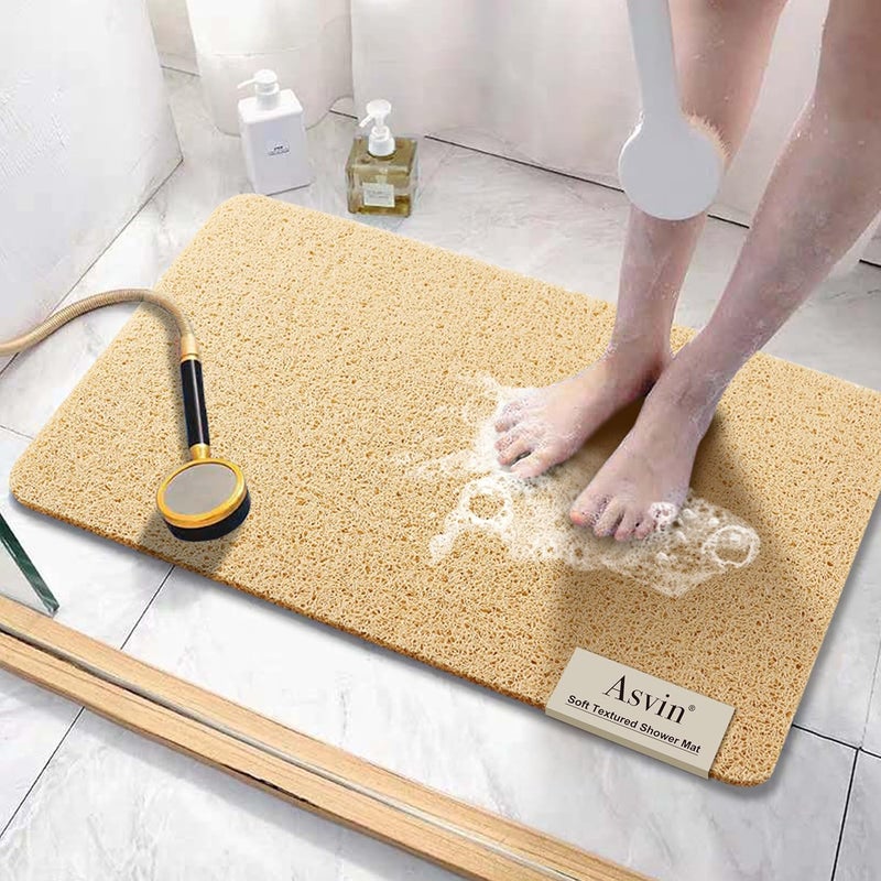 Asvin Soft Textured Bath, Shower, Tub Mat, 24x32 Inch, Phthalate Free, Non Slip Comfort Bathtub Mats with Drain, PVC Loofah Bathroom Mats for Wet Areas, Quick Drying - Image 1
