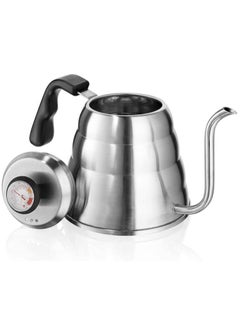 Coffee Kettle With Thermometer Drip V60 Pour Over Coffee Gooseneck Thin Spout Works On Stovetop Silver 1200ml