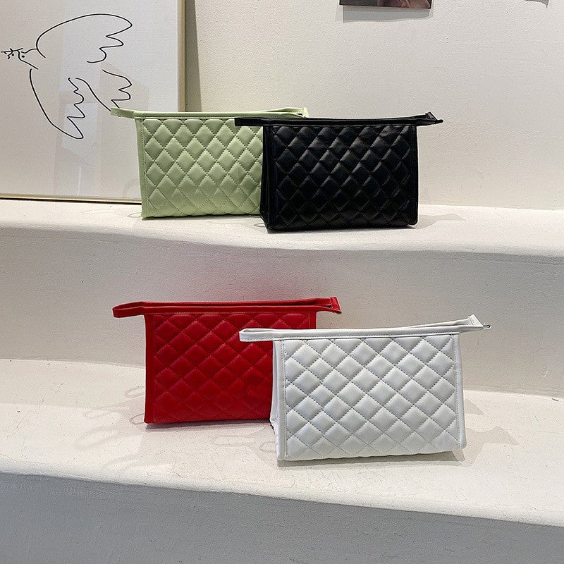 New Embroidery Thread Cosmetic Bag Large Capacity Ins Quilted Plaid Wash Bag High-Looking Multifunctional Quilted Storage Bag - Image 4