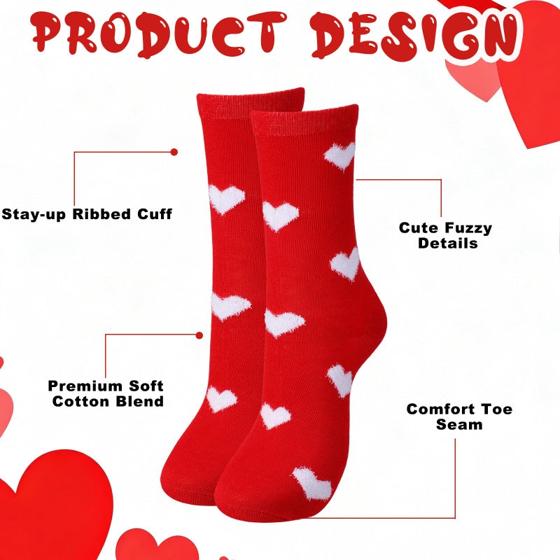 Breathffy 6 Pairs Easter Pink Fuzzy Socks for Women, Fun Cute Furry Pattern Crew Cotton Socks Gift for Her Animal Lover(Love Heart) - Image 4