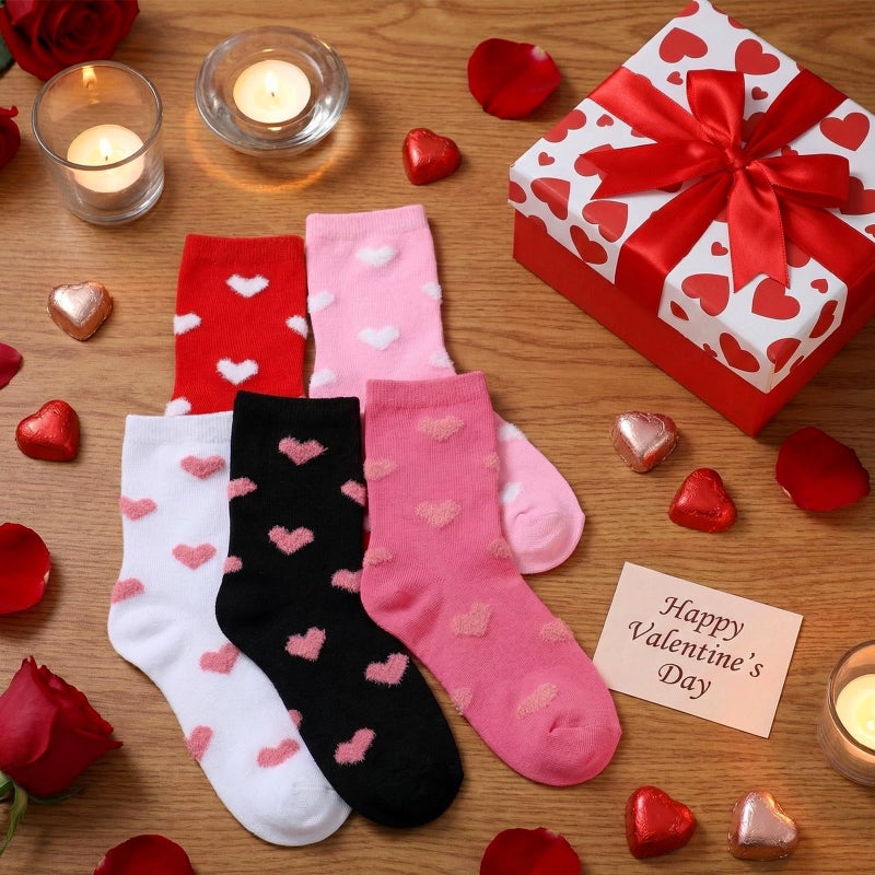 Breathffy 6 Pairs Easter Pink Fuzzy Socks for Women, Fun Cute Furry Pattern Crew Cotton Socks Gift for Her Animal Lover(Love Heart) - Image 5
