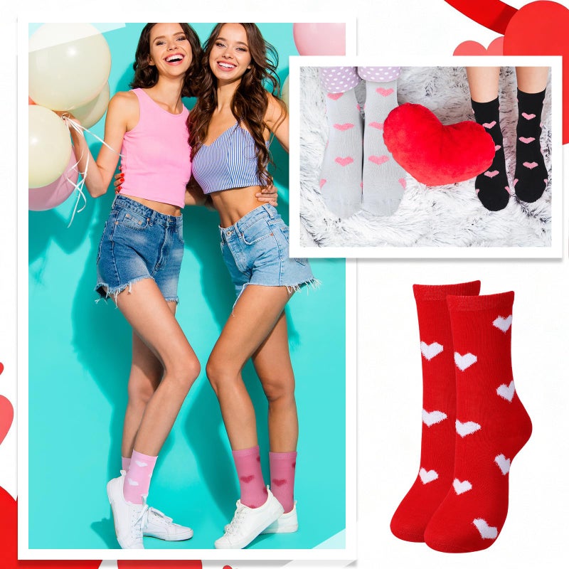 Breathffy 6 Pairs Easter Pink Fuzzy Socks for Women, Fun Cute Furry Pattern Crew Cotton Socks Gift for Her Animal Lover(Love Heart) - Image 2