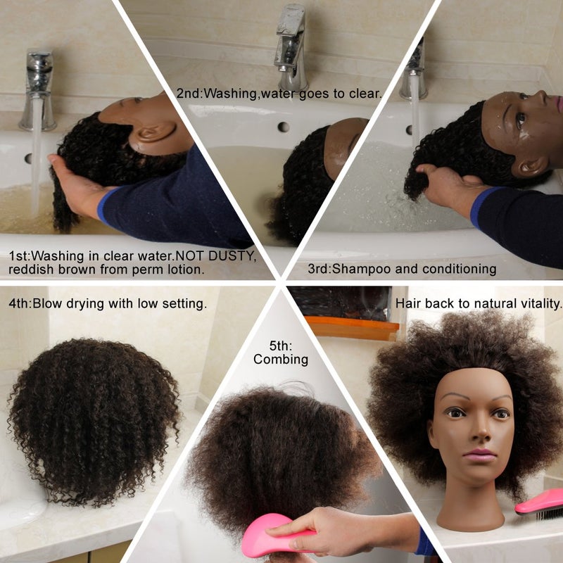Kalyx Mannequin Head African American with 100% Human Hair Cosmetology Afro Hair Manikin Head for Practice Styling Braiding - Image 4