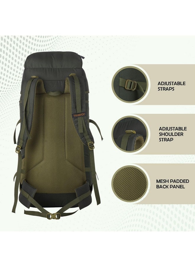 Trawoc حقيبة ظهر ترافوك ألبين بسعة 55 لتر للسفر، تحميل أمامي وعلوي، حقيبة تخييم للمشي لمسافات طويلة للرجال والنساء، SHK007 أخضر زيتوني، ضمان 3 سنوات - Image 2