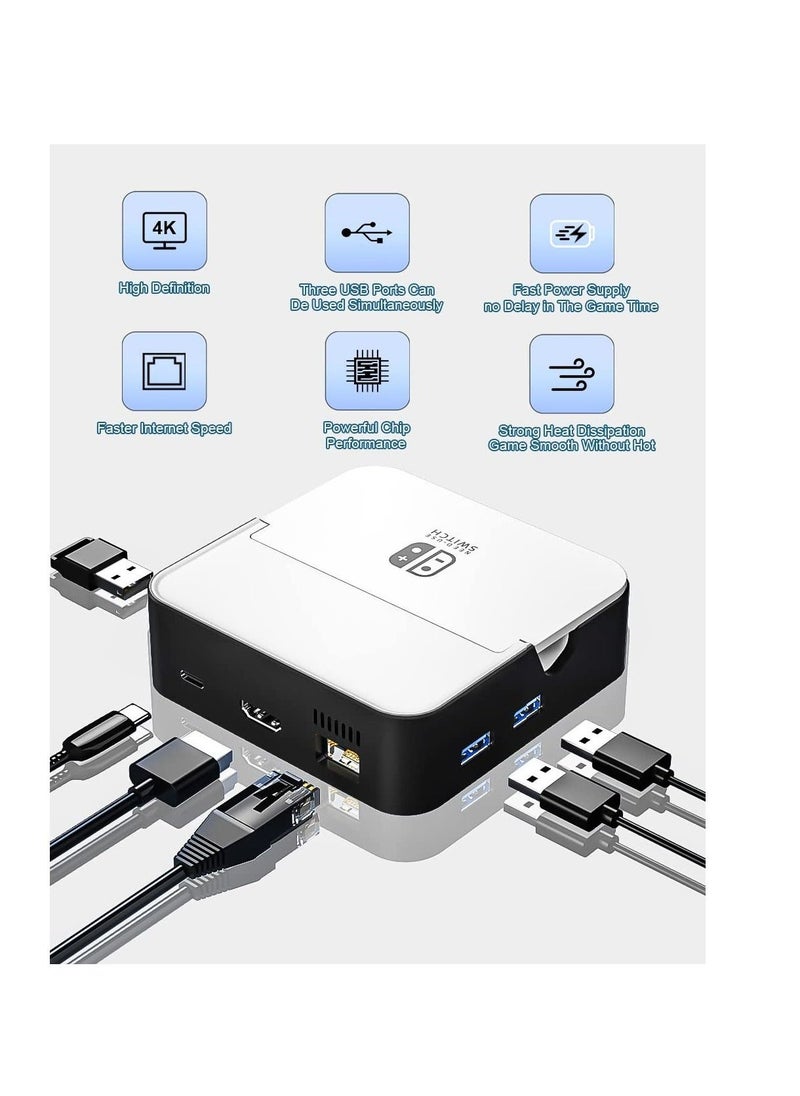 TV Docking Station for Nintendo Switch/Nintendo Switch OLED Model, 6-in-1 Switch Dock with HDMI 2.0, 100Mbps Ethernet, 2 USB-A 2.0, 1 USB 3.0, Foldable TV Dock with 100W USB-C Charging (Black) - Image 2