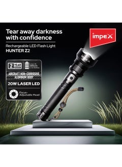 Impex Rechargeable Flashlight,20W Laser LED Torch 600 Lumens, Aircraft Non-Corrosive Aluminum Body, Adjustable Focus,3000mAh Battery, Type-C Charging Port,2 Years Warranty-Hunter Z2  - Image 2