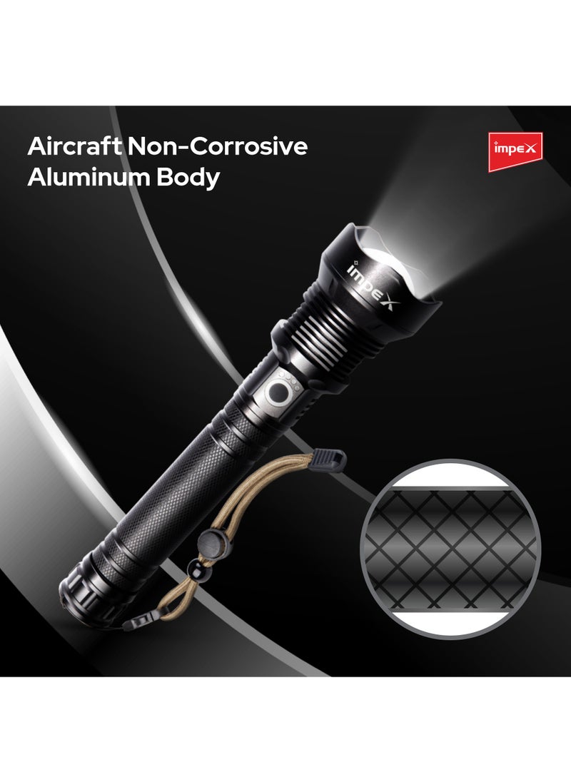 Impex Rechargeable Flashlight,20W Laser LED Torch 600 Lumens, Aircraft Non-Corrosive Aluminum Body, Adjustable Focus,3000mAh Battery, Type-C Charging Port,2 Years Warranty-Hunter Z2  - Image 5