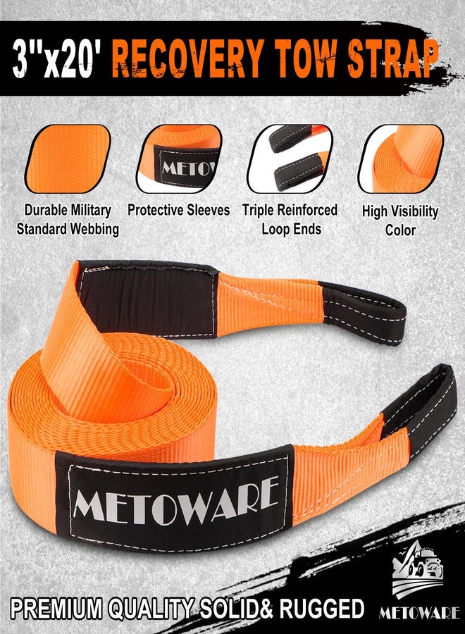 METOWARE Heavy Duty Tow Strap Recovery Kit - 3" x 20ft(35,000lbs) Tree Saver Winch Strap + 3/4" D Ring Shackles(2pcs) + Storage Bag - Truck, SUV, ATV Off Road Towing Strap Kit - Image 2