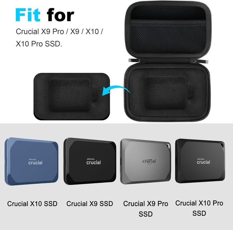 Lacdo Hard Drive Carrying Case for Crucial X9 Pro / X10 / X10 Pro / X9 SSD 1TB 2TB 4TB 6TB 8TB Portable External Solid State Drive Shockproof Water Repellent Crucial SSD Case Storage Travel Bag, Black - Image 2