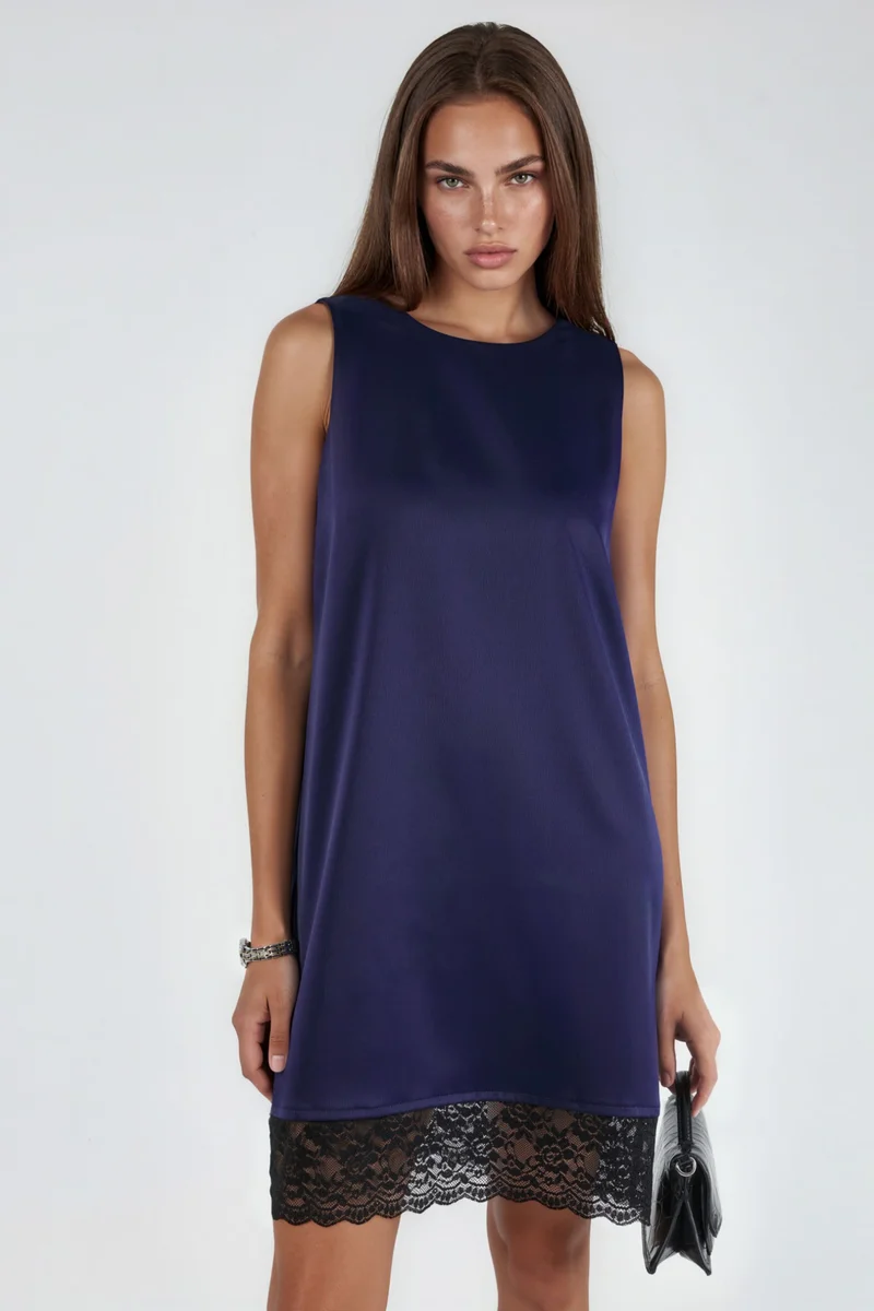 Hiccup Satin Mini Dress with Lace Detail