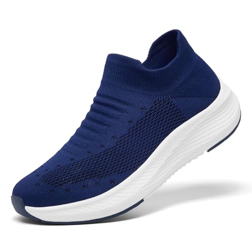 SHULOOK Womens Slip on Walking Shoes Comfort Lightweight Breathable Sock Shoe Non-Slip Mesh Casual Fashion Tennis Running Sneakers Blue - Image 1