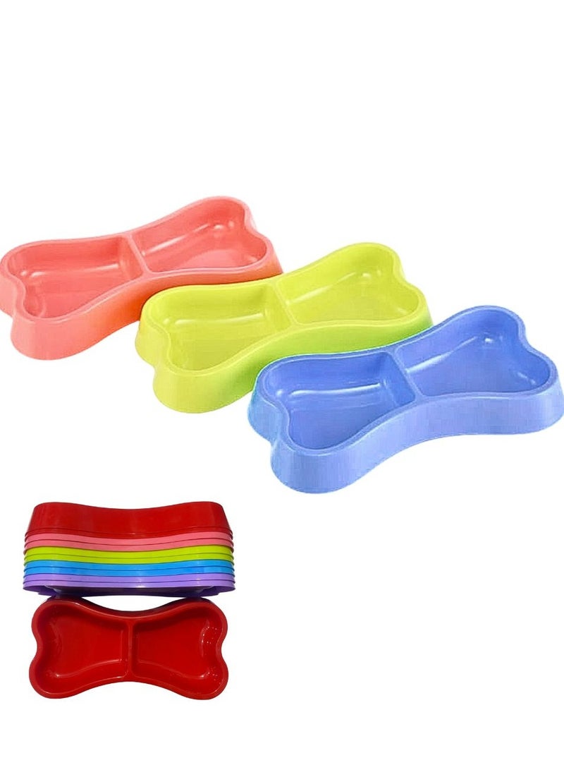 طبق مزدوج للقطط والكلاب على شكل عظمة - ألوان متعددة