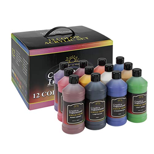 Creative Inspirations Artist Acrylic Paint Set for Canvas - 12 Mixed Vivid Colors, Rich Satin Finish for Painting, Arts and Crafts - 16 Ounce Bottles - Image 1