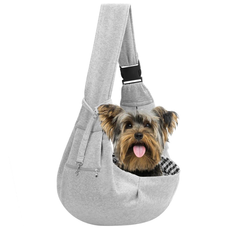 Riuja Adjustable Dog Carrier Sling - Hand-Free Dog Carriers for Small Dogs and Cats, Puppy Sling Carrier with Zipper Purse Pocket, Travel Safety Harness, Puppy Essentials (Gray) - Image 1