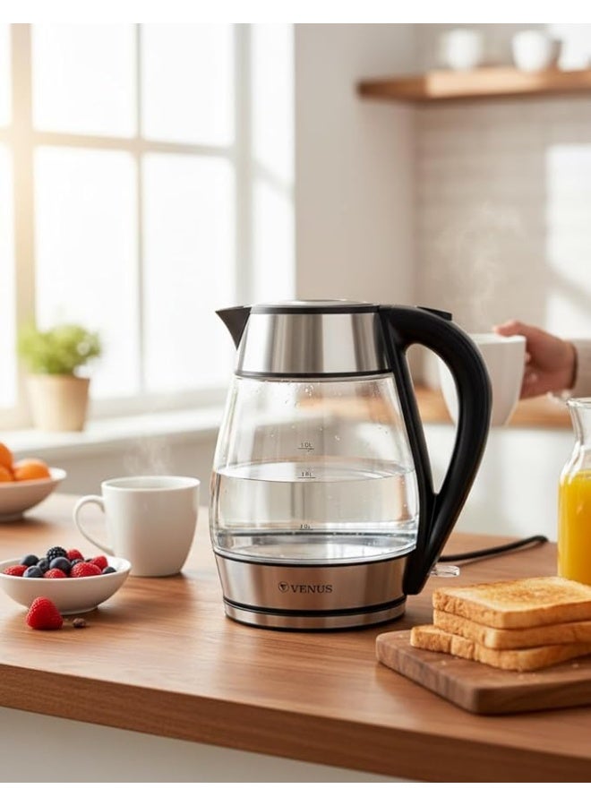 Venus Premium Glass Cordless Electric Kettle, 2150W, 1.7L, LED Indicator VCK1811GG - Image 2