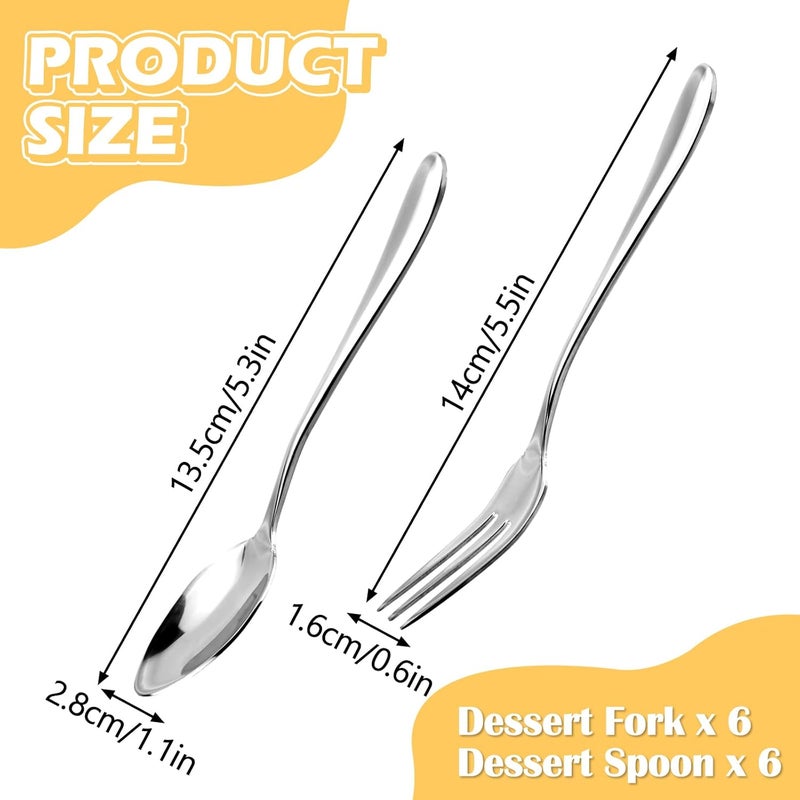 RETON 12 Pcs Dessert Forks and Spoons Silverware Set, Stainless Steel Mini Forks and Spoons, Small Appetizer Cocktail Fruit Forks, Mini Coffee Spoons Teaspoon for Kitchen Party (6 Forks+6 Spoons) - Image 2