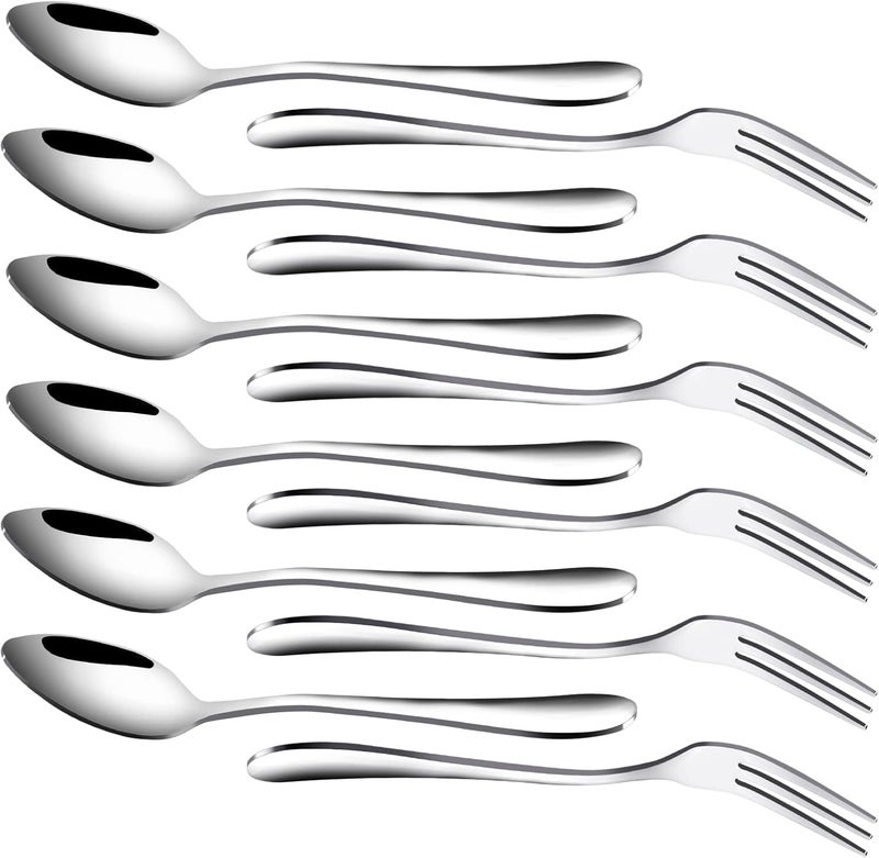 RETON 12 Pcs Dessert Forks and Spoons Silverware Set, Stainless Steel Mini Forks and Spoons, Small Appetizer Cocktail Fruit Forks, Mini Coffee Spoons Teaspoon for Kitchen Party (6 Forks+6 Spoons) - Image 1