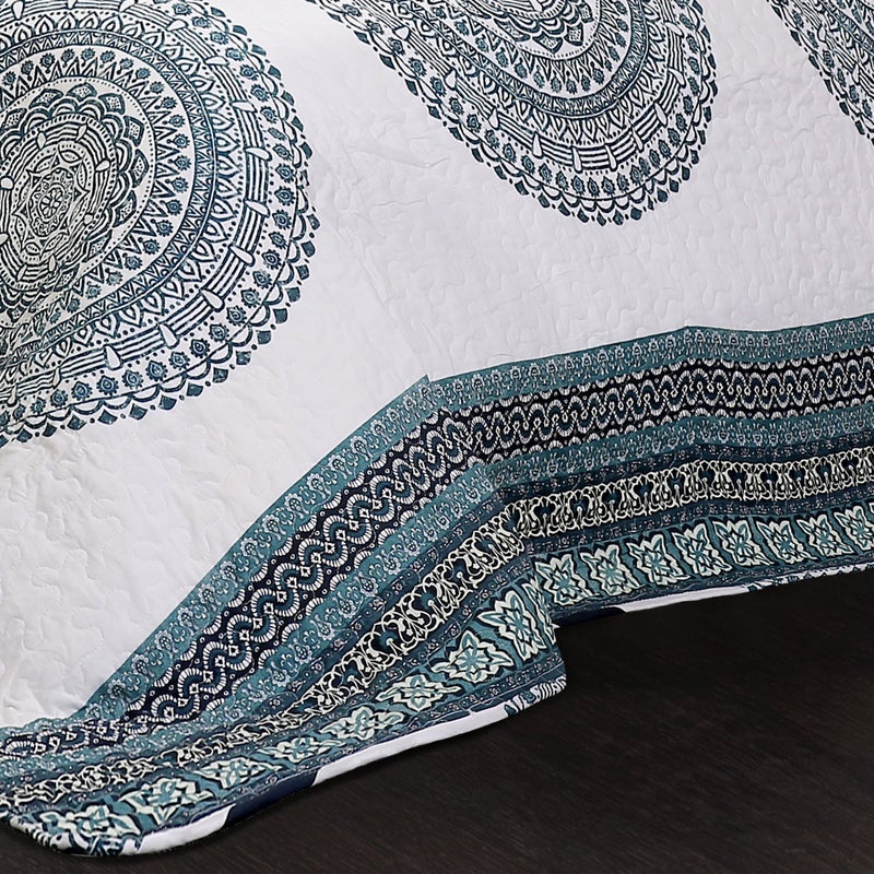 Lush Decor Shaila Medallion Quilt | Mandala Print Reversible 3 Piece Bedding Set - King - Blue - Image 4