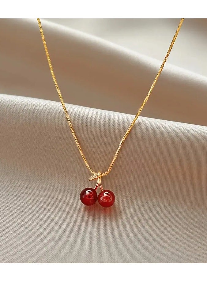 جلوسكي قلادة قلادة الكرز الأحمر للنساء، اكسسوارات سلسلة عظم الترقوة الفاخرة - Image 1
