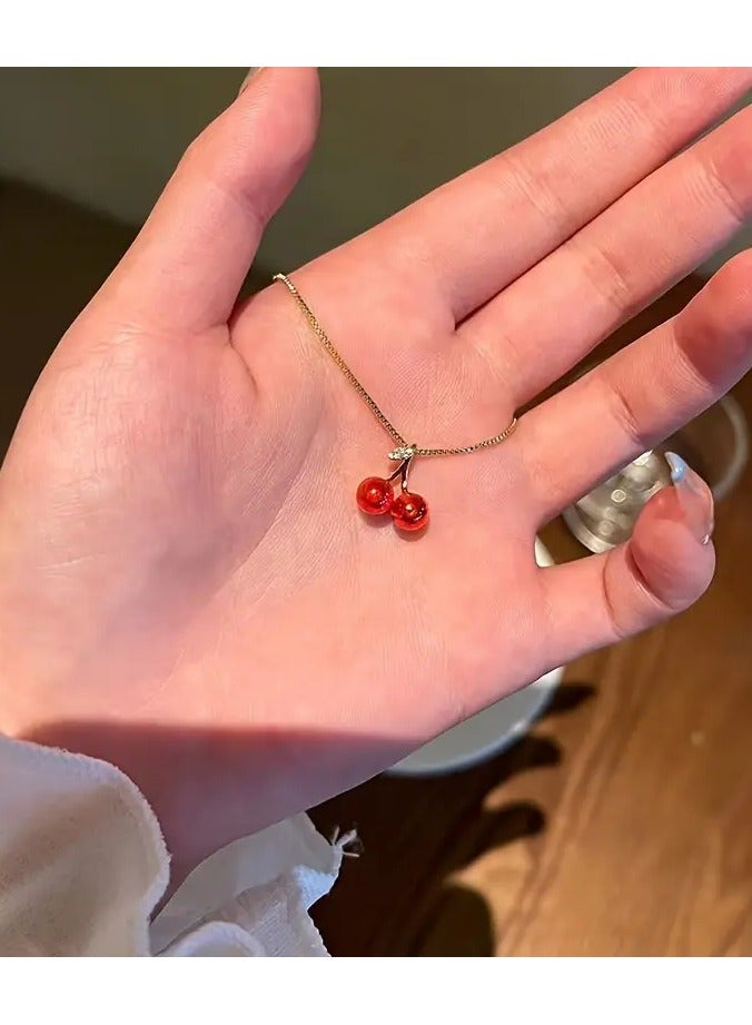 جلوسكي قلادة قلادة الكرز الأحمر للنساء، اكسسوارات سلسلة عظم الترقوة الفاخرة - Image 4