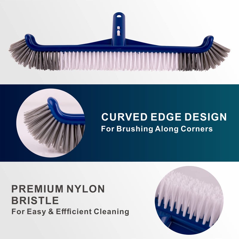 POOLAZA Fine Mesh Pool Net & Brush Head Combo - Sturdy Skimmer with 17.5" Professional Brushes for Pool Wall Cleaning - Image 5