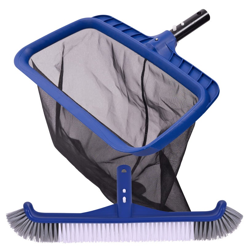 POOLAZA Fine Mesh Pool Net & Brush Head Combo - Sturdy Skimmer with 17.5" Professional Brushes for Pool Wall Cleaning - Image 1