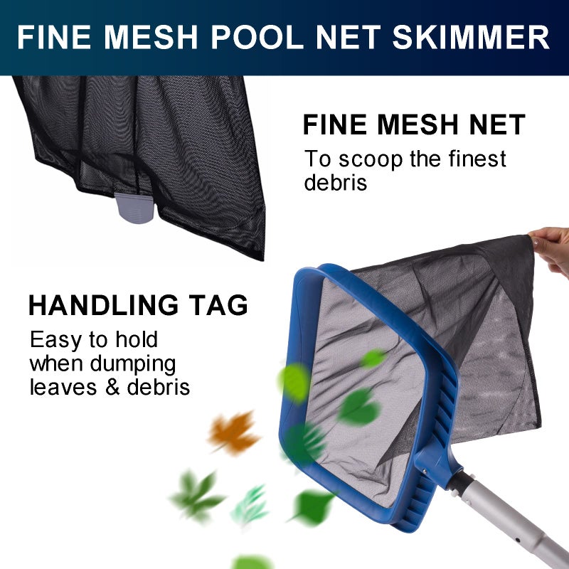 POOLAZA Fine Mesh Pool Net & Brush Head Combo - Sturdy Skimmer with 17.5" Professional Brushes for Pool Wall Cleaning - Image 4