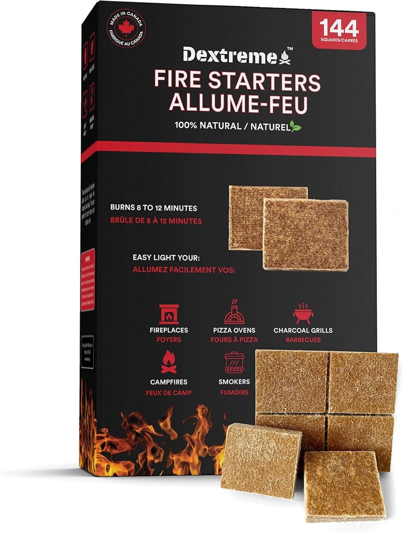 Dextreme Fire Starter Pack of 144/48 Natural Fire Starters Cubes for Campfires, Charcoal, BBQ, Grill Pit, Fireplace, Wood Stoves, Smokers and Camping - Easy to Ignite and Non Toxic… (144 Squares) - Image 1