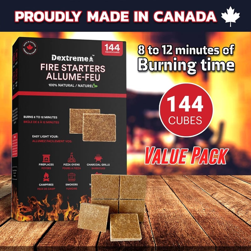 Dextreme Fire Starter Pack of 144/48 Natural Fire Starters Cubes for Campfires, Charcoal, BBQ, Grill Pit, Fireplace, Wood Stoves, Smokers and Camping - Easy to Ignite and Non Toxic… (144 Squares) - Image 2