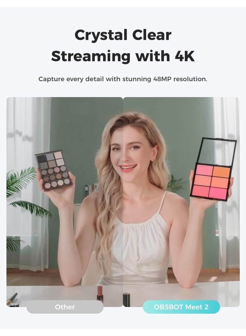 OBSBOT Meet 2 AI-Powered 4K Webcam (Space Gray) – Ultra HD Streaming Camera with AI Auto-Tracking, Auto-Framing, HDR, Dual Noise-Cancelling Microphones, USB Plug & Play for PC/Mac/Laptop/Conferencing - Image 4