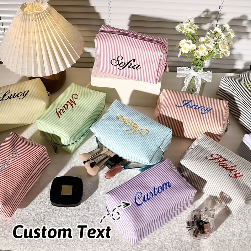 Custom Embroidery Toiletry Bag Orange Pink For Women Travel Makeup Storage Gift - Image 1